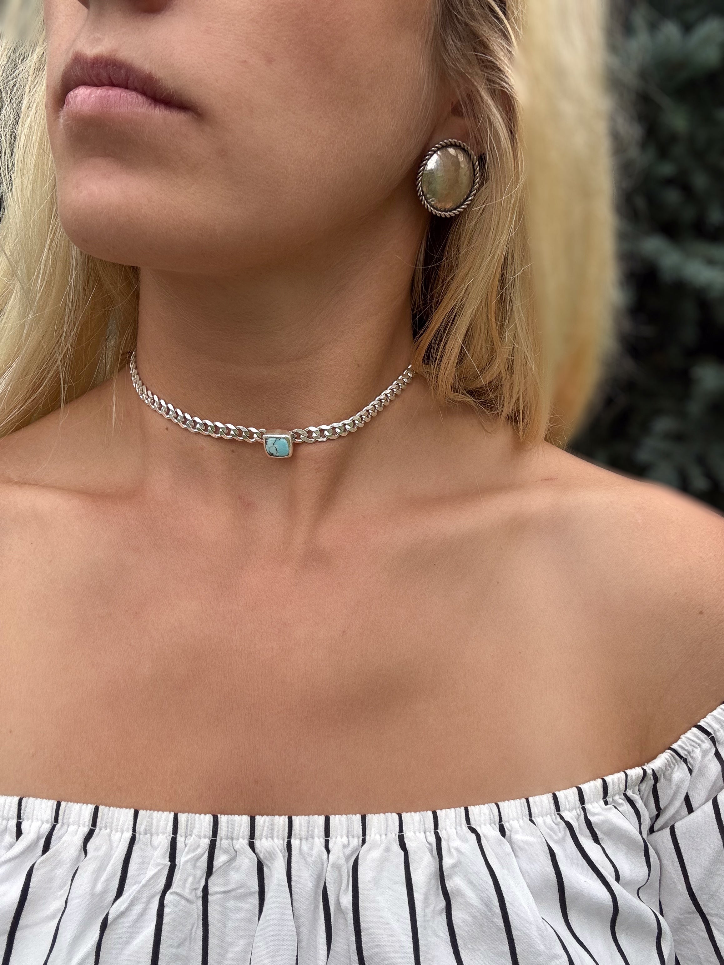 Baby Blue Curb Chain Choker