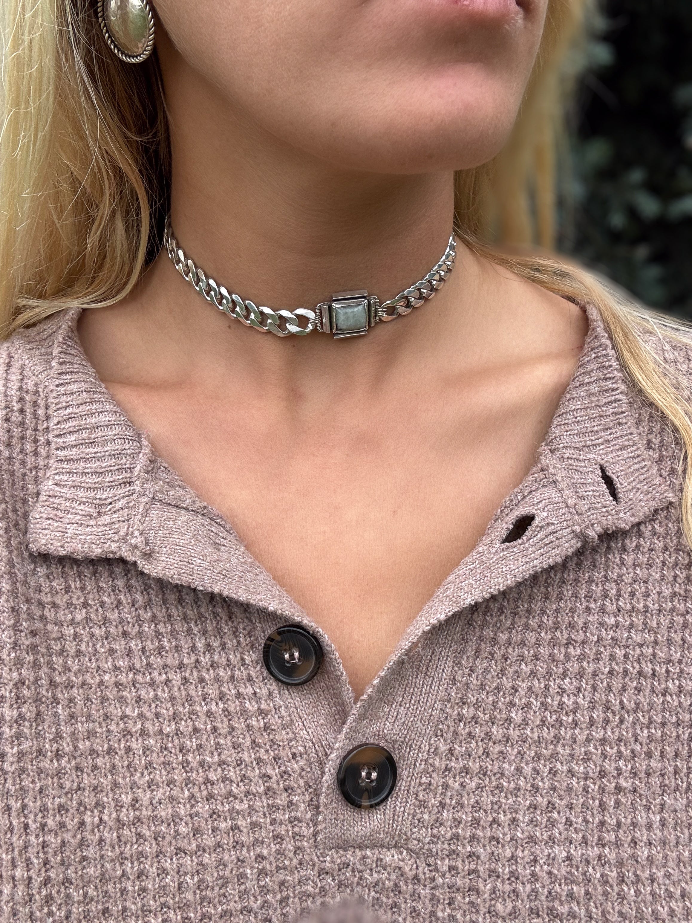 Jade Curb Chain Choker - Medium Thick