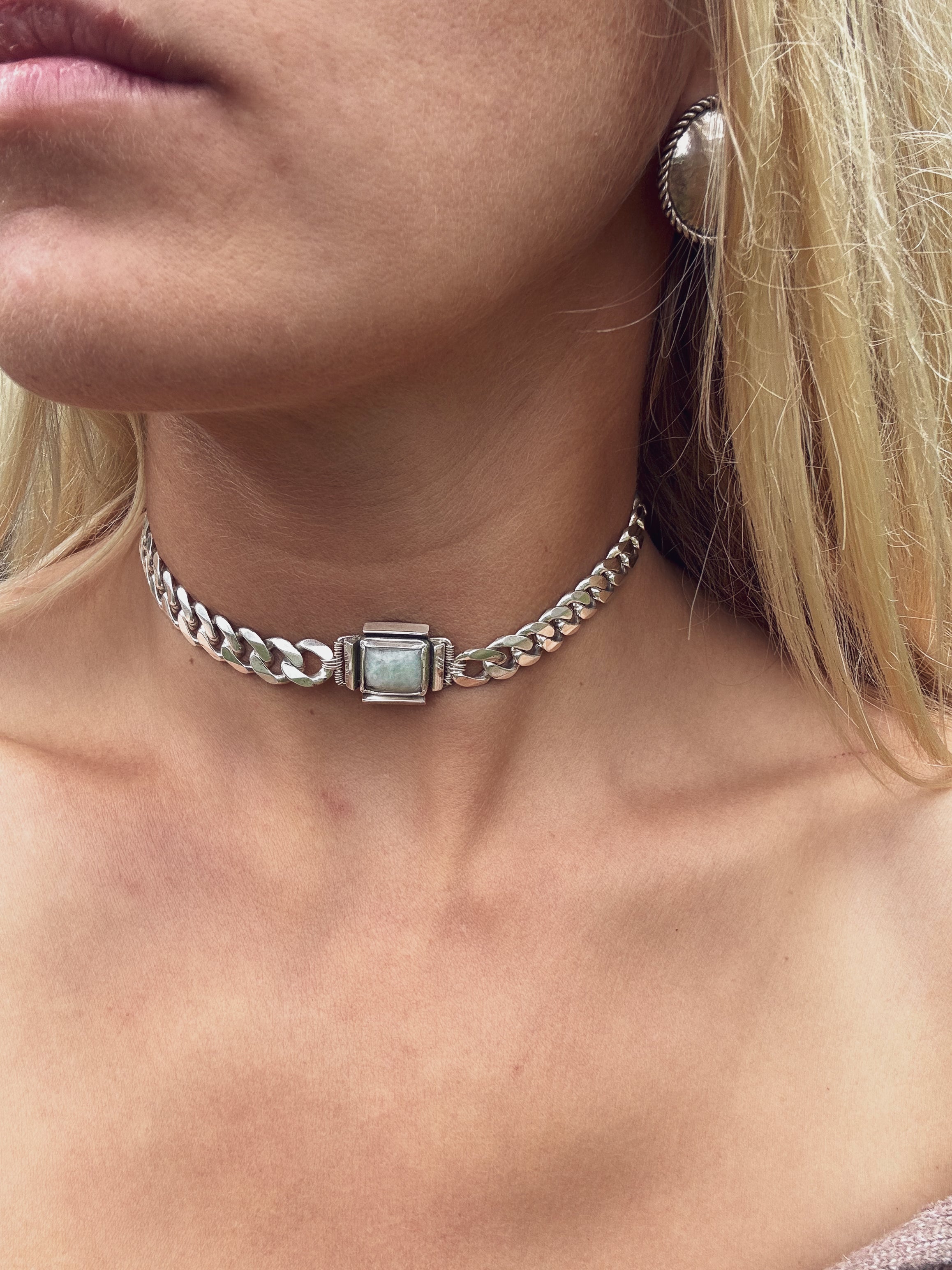 Jade Curb Chain Choker - Medium Thick