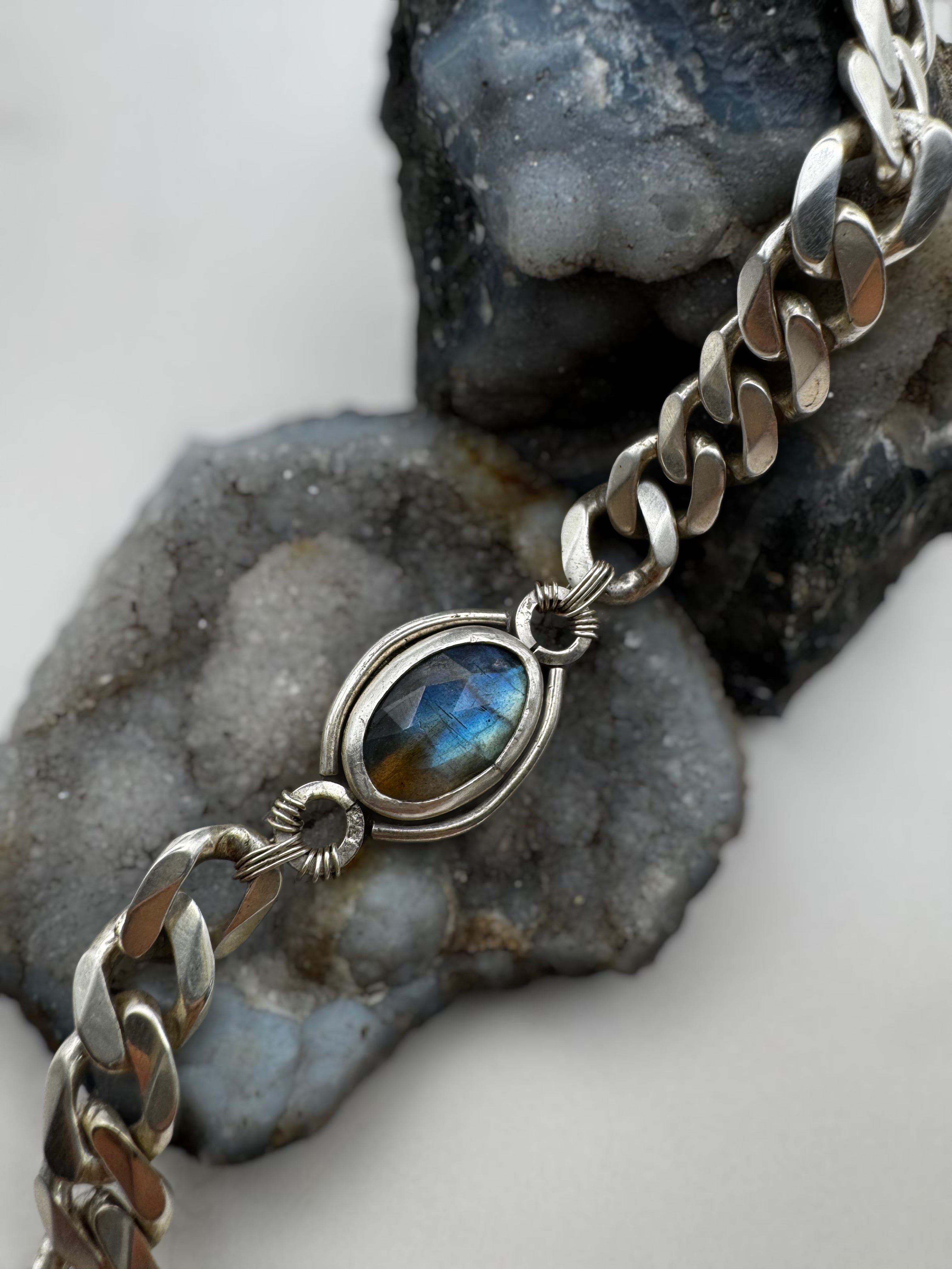 Labradorite Curb Chain Choker - Medium Thick