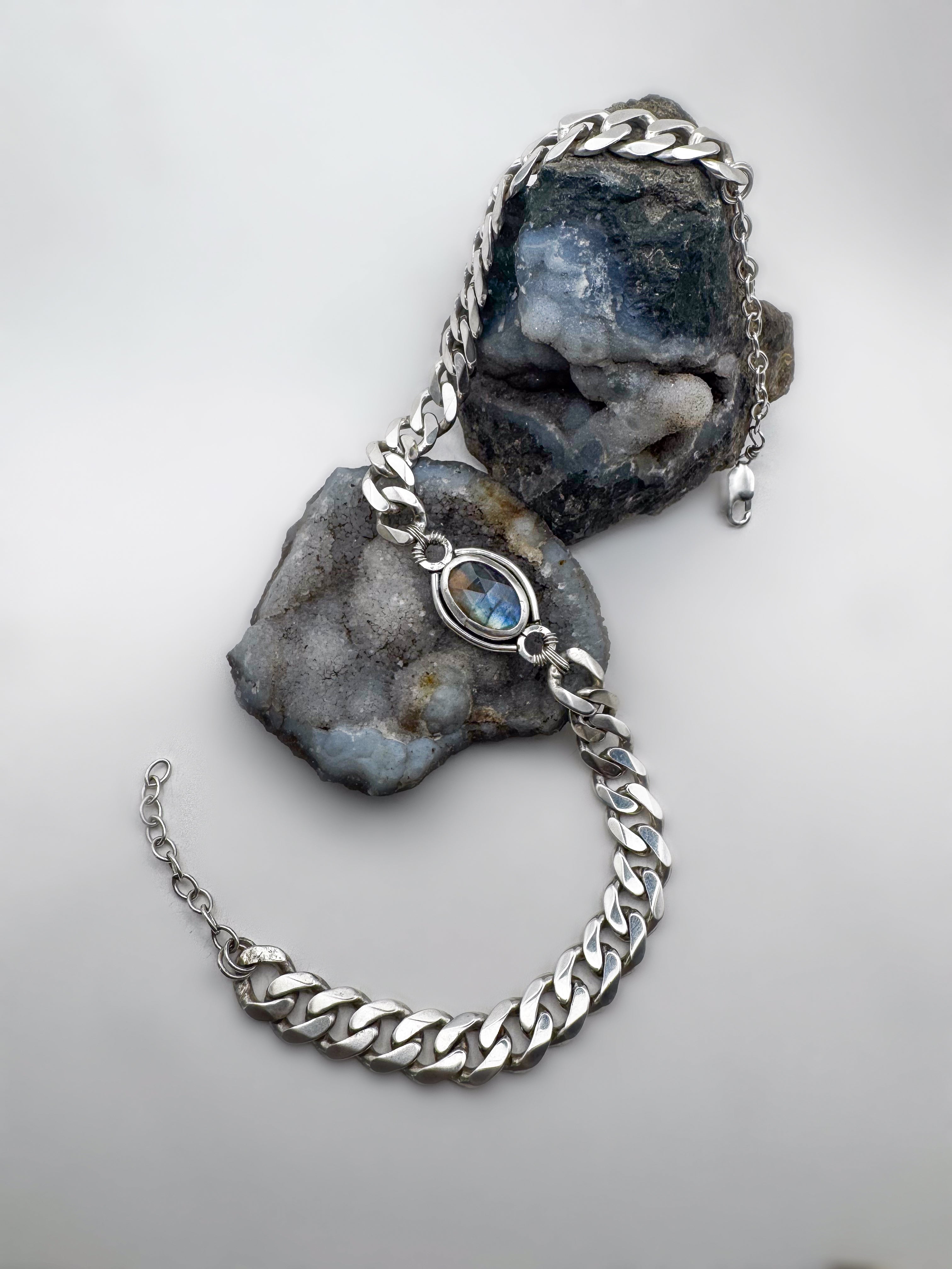 Labradorite Curb Chain Choker - Medium Thick