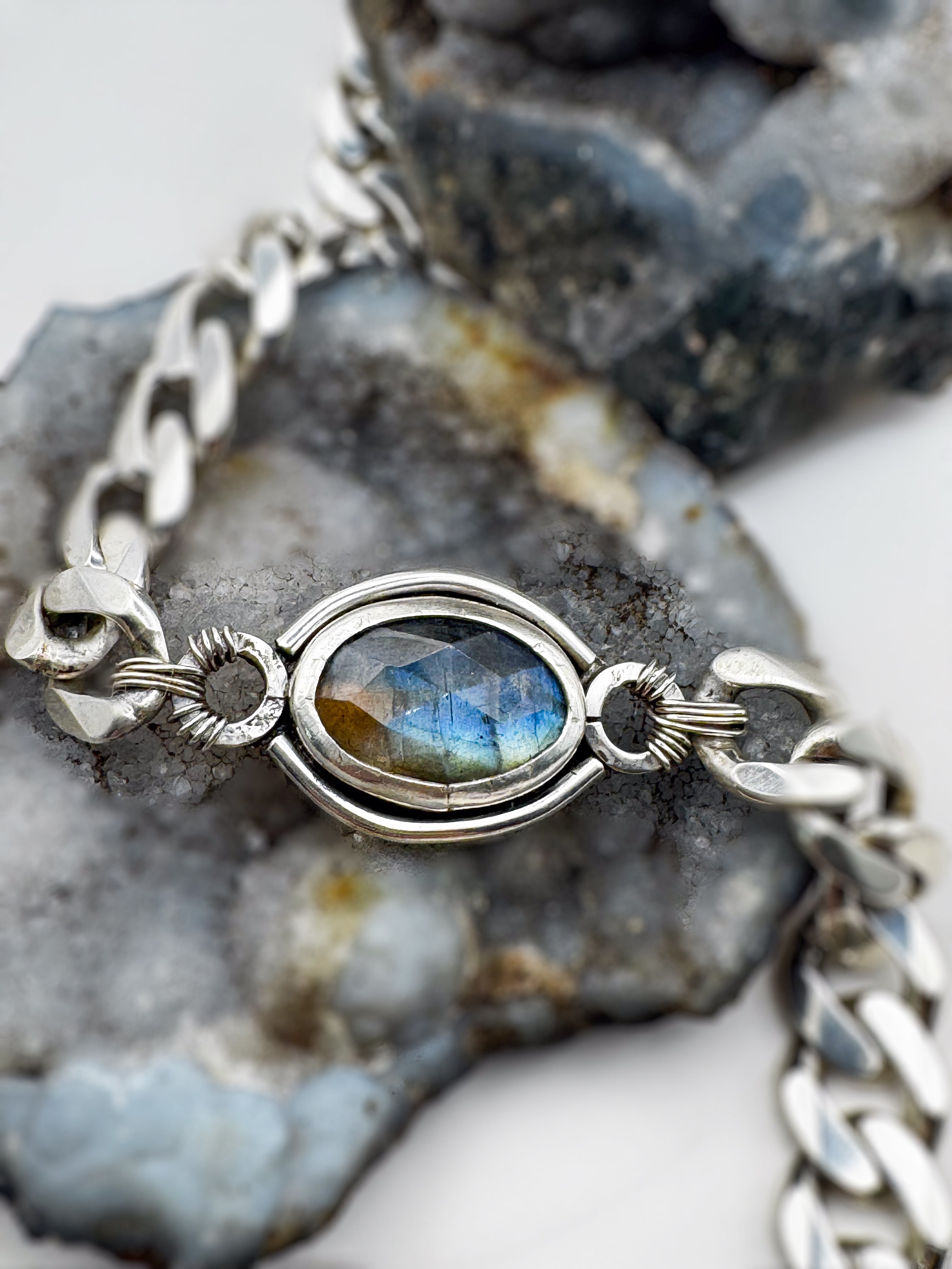 Labradorite Curb Chain Choker - Medium Thick